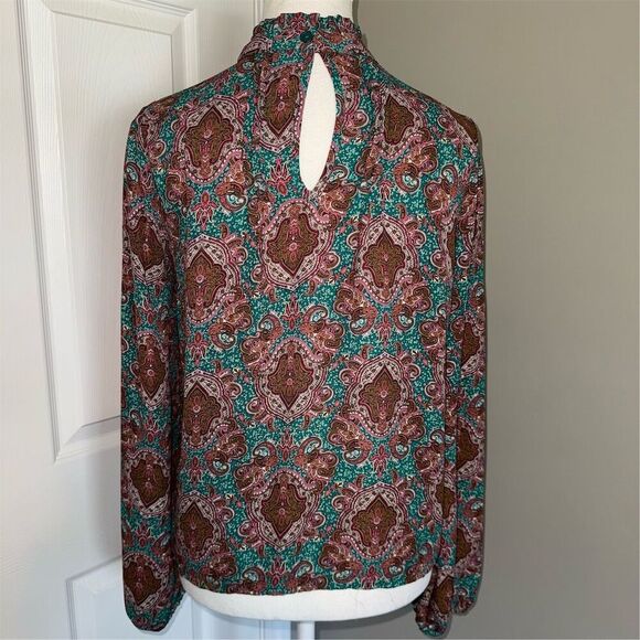 Joie Paisley Print Blouse Women's M Multicolor Mock Neck Long Sleeve - Picture 2 of 13